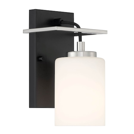 Designers Fountain Prince St. 6in 1-Light Matte Black Modern Indoor Wall Sconce with Etched Glass Shade D250M-WS-MB